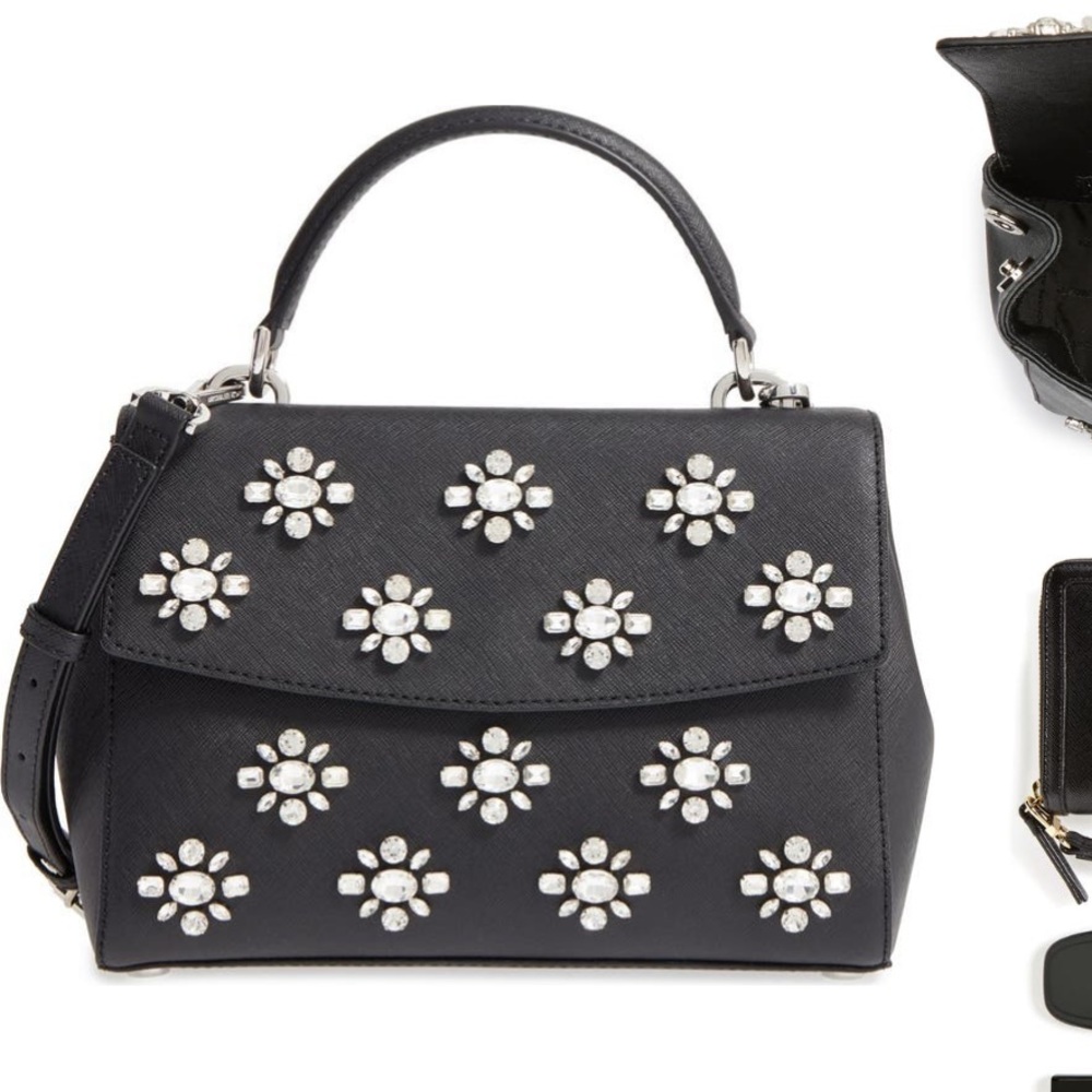 Elegant Black Floral Embellished Handbag